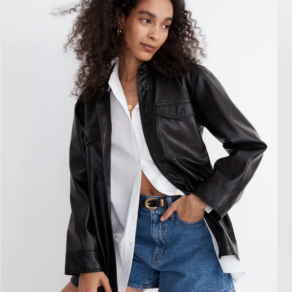Madewell Faux Black Leather Shirt Jacket